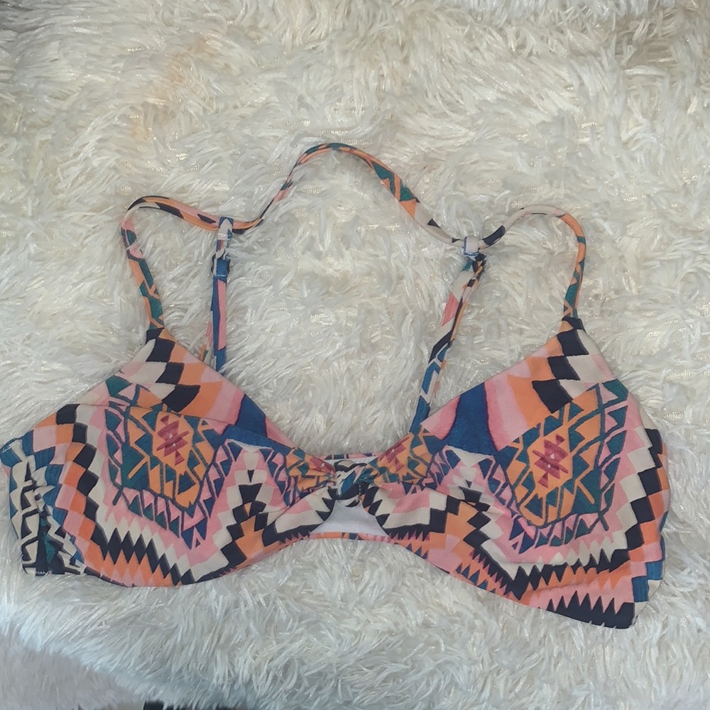 Athlete Tribal print front knot swim top.